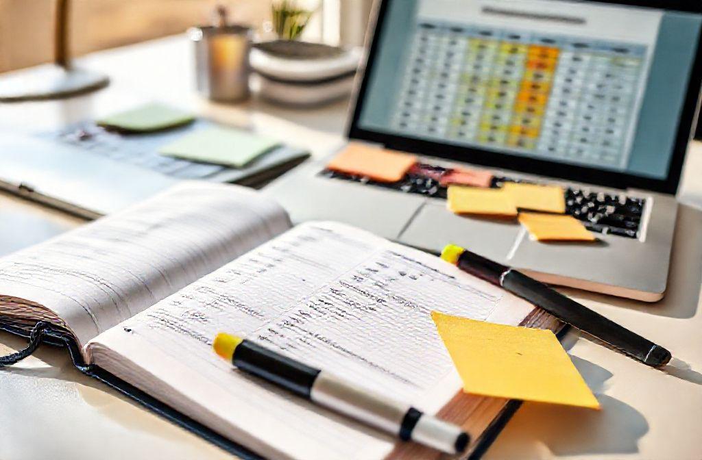 An organised IELTS study plan on a desk